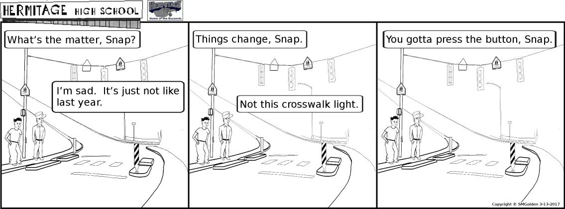 Comic strip: You gotta press the button