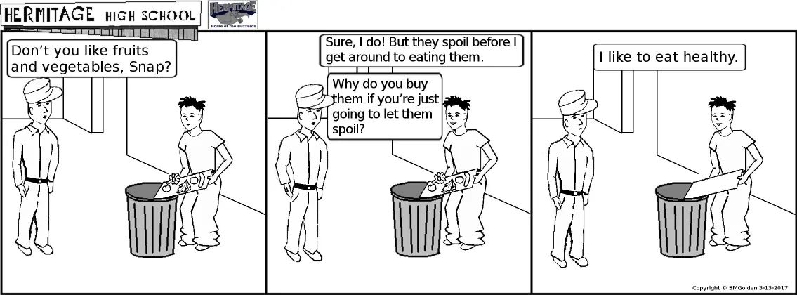 Comic strip: I like to eat healthy